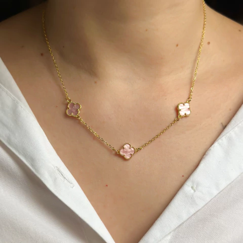 Colar trevo rosa - ouro18k - comprar online