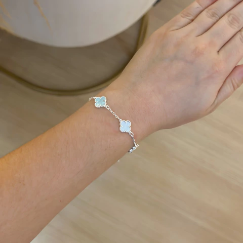 Pulseira 5 trevos azul bebe - prata925 - comprar online