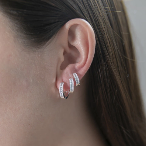 Brinco Trio Argola Two Cravejada - Prata925 - comprar online