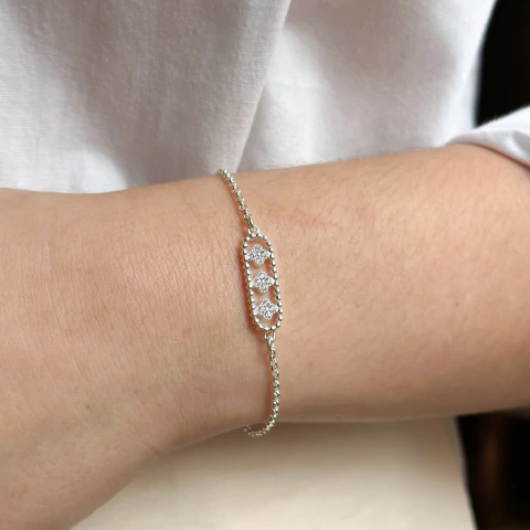 Pulseira plaquinha com trevo cravejado de zircônia - prata925 - comprar online