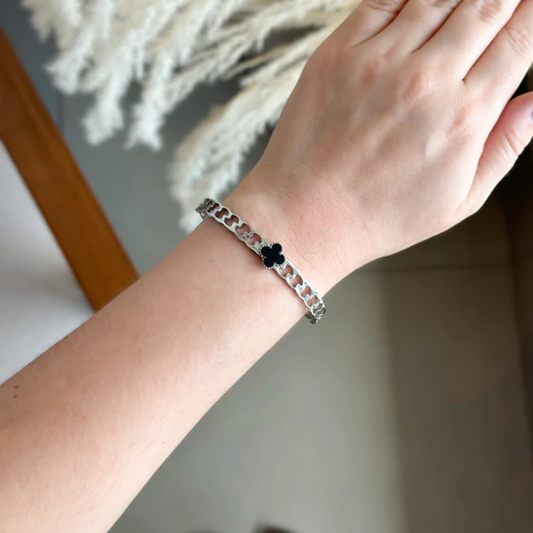 Bracelete elos com trevo preto - aço inoxidável - comprar online