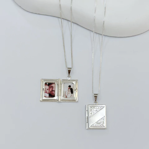 Colar relicario livro flor - prata925 - comprar online