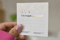 Tarjetas Agradecimiento para navidad (7,5x7,5 cm) Frente con Hot Stamping Frente x 96 U. -