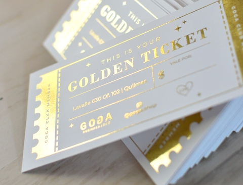 Golden tickets frente y dorso 9x5 Cm con Hot stamping metalizado x120 U. - comprar online