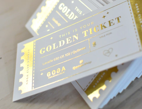 Golden tickets frente y dorso 9x5 Cm con Hot stamping metalizado x120 U. - comprar online