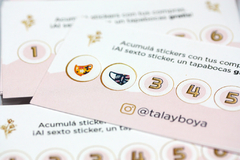 Tarjetas de fidelidad + 2 planchas de Stickers mini para completar los espacios x 120 U.