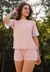 Pijama Nobre Rosa Yogurt Com Renda e Laço de Seda | PLS3