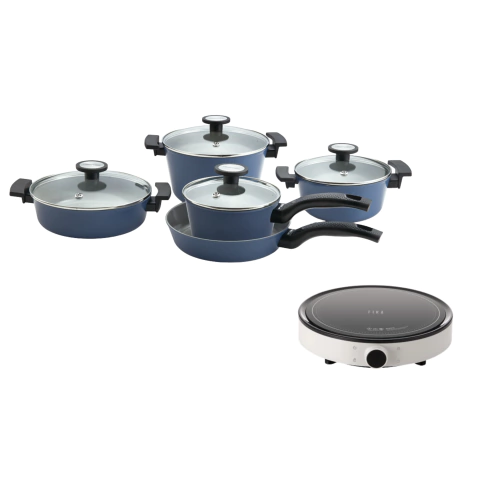 Conjunto de panela cerâmica reverse + fogão de indução FIKA fundo branco