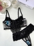 Imagem do Conjunto de Tule Bordado Luana Preto com Azul Turquesa com Branco