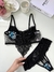 Conjunto de Tule Bordado Luana Preto com Azul Turquesa com Branco - comprar online