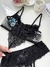 Conjunto de Tule Bordado Luana Preto com Azul Turquesa com Branco - Rendere