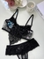Conjunto de Tule Bordado Luana Preto com Azul Turquesa com Branco