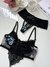 Imagem do Conjunto de Tule Bordado Luana Preto com Azul Turquesa com Branco