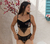 Conjunto de Tule Bordado Luana Preto com Branco e Vermelho