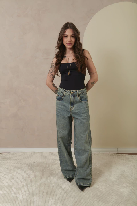 calça jeans baggy estonada - comprar online