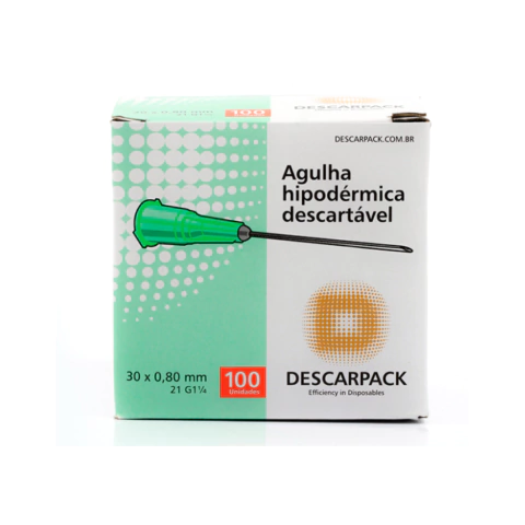 Agulha Descartável Hipodérmica - 30x8mm - DESCARPACK