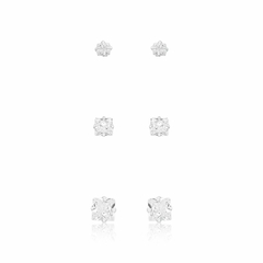 Trio de brincos zircônias quadradas