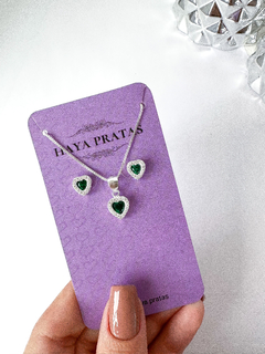 Conjunto coração cravejado verde