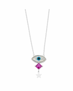 Colar Olho Grego Zircônia e Estrela Pink