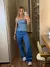 Calça Wide Leg Básica Jeans Escuro na internet