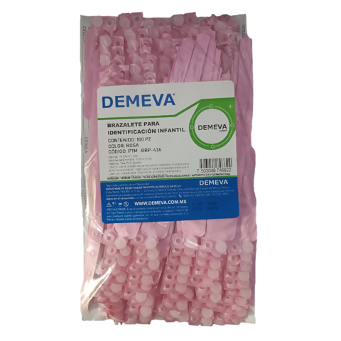 Brazalete para identificación infantil rosa infantil 100 pz DEMEVA - comprar en línea