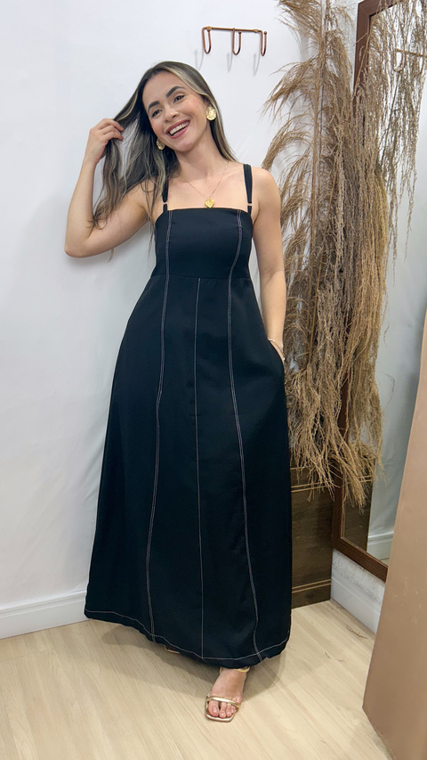 Vestido longuete Mari - Preto - comprar online