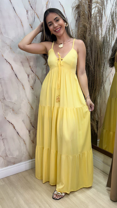 Vestido longo Ana - Amarelo - comprar online