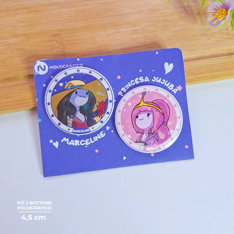 Duplinha Bottons Holográficos - Marceline e Princesa Jujuba - Hora de Aventura