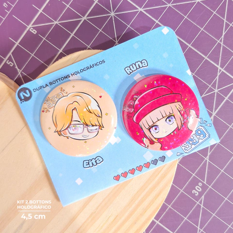 Duplinha Bottons Holográfico Eita e Runa - Minha História de Amor com Yamada-kun Nível 999