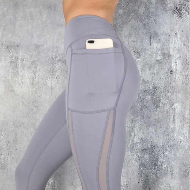 Leggins Deportivos Lycra diseño transparencia con bolsillo Gris