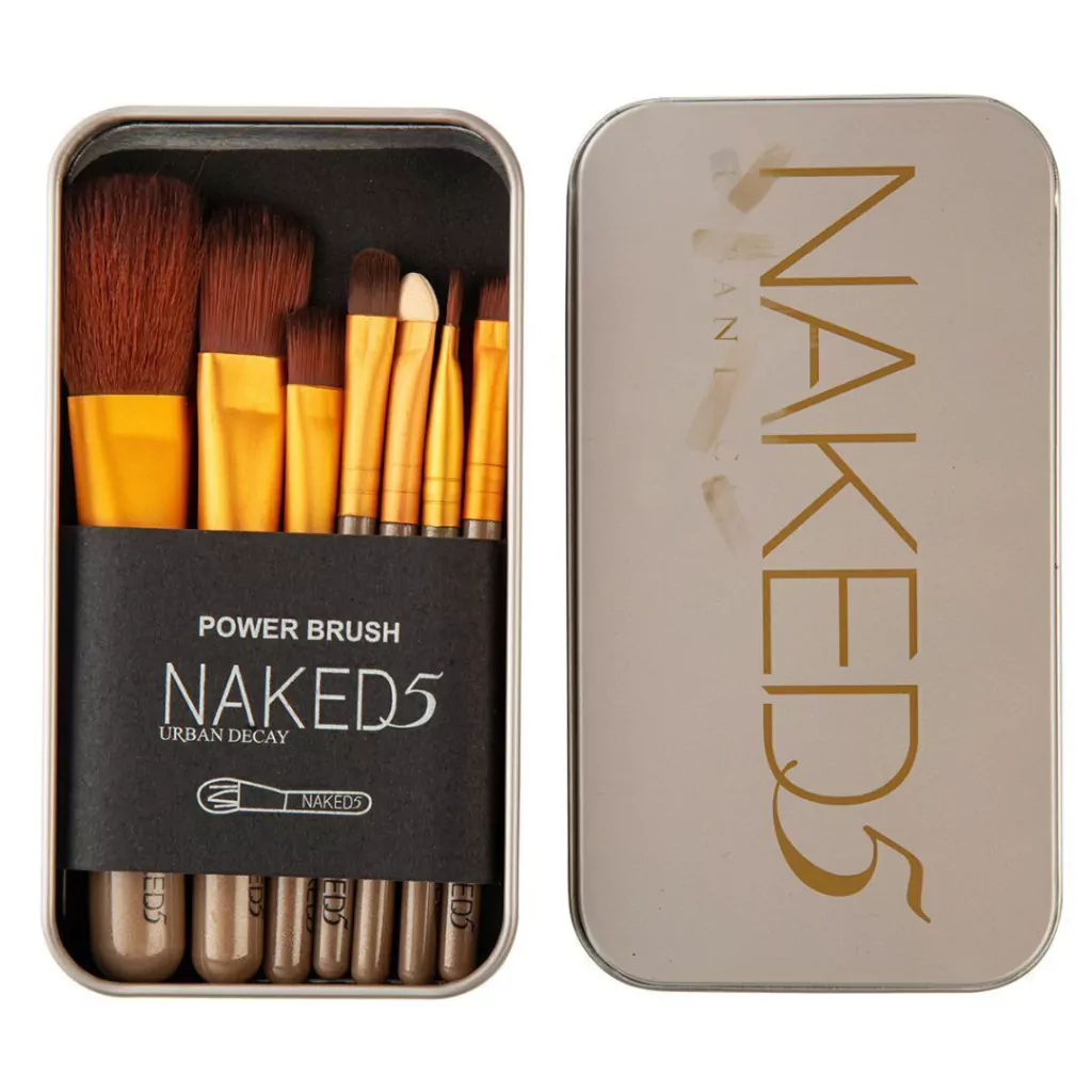 Set de Brochas de maquillaje X 7 Unidades + Estuche Metalico Naked
