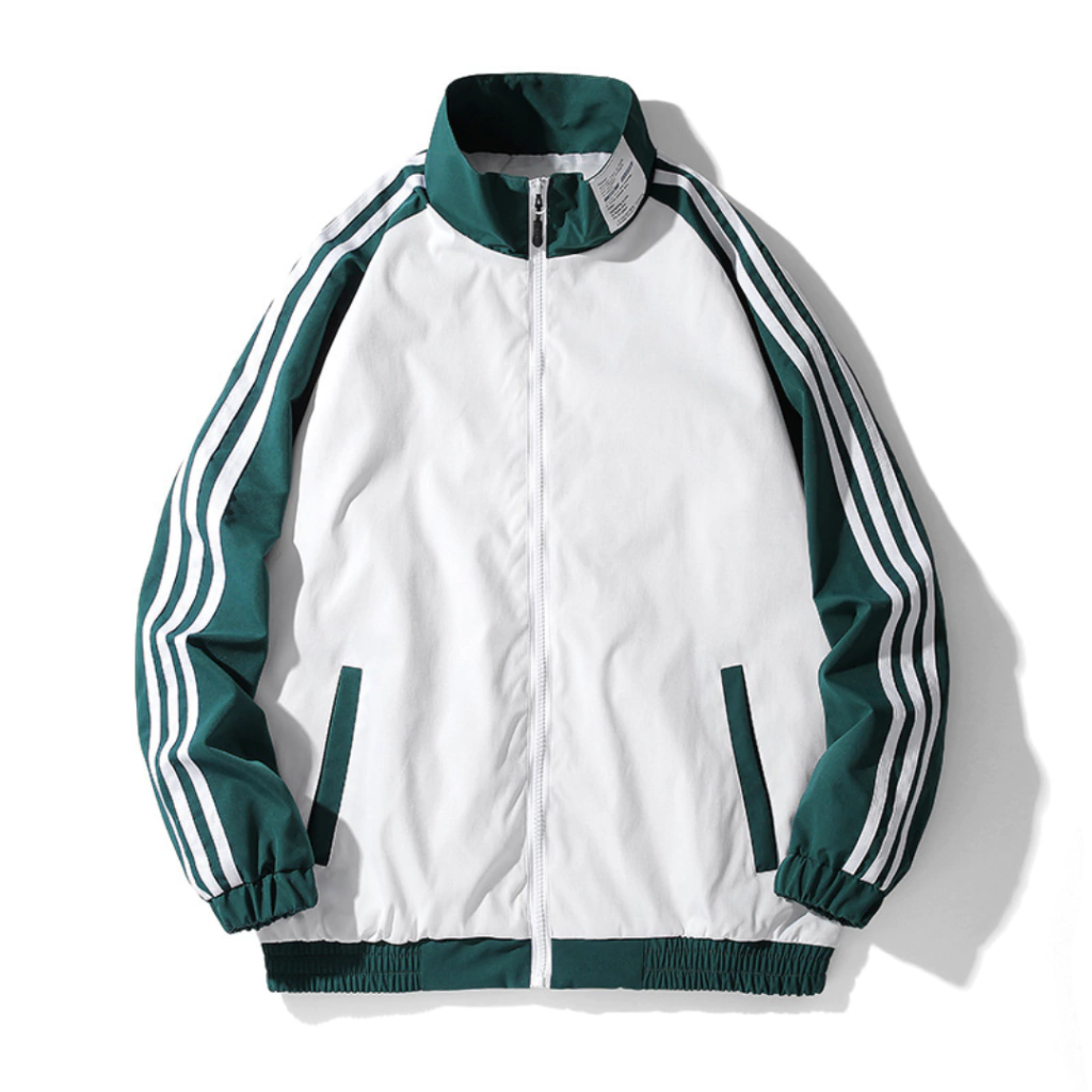 Chaqueta Deportiva Hombre 3 Lineas Blanco con Verde