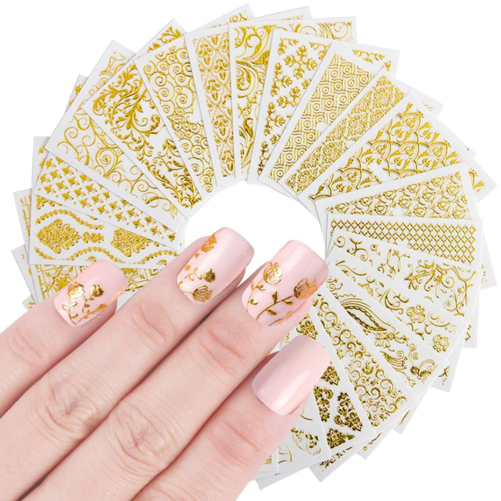 Sticker Uñas 3d Relieve Nails Dorados Manicure X5