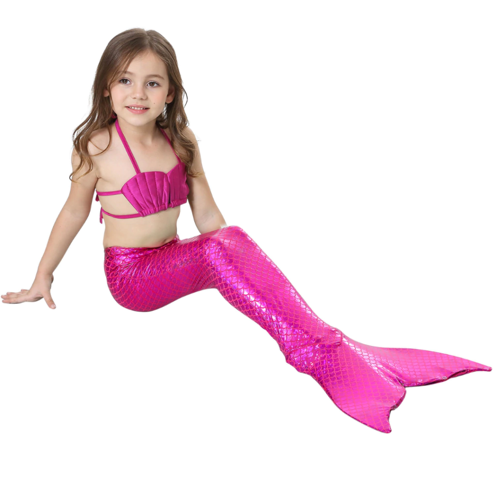 Vestido De Baño Sirena Brillante Sirenita Ariel 3 Piezas Fucsia