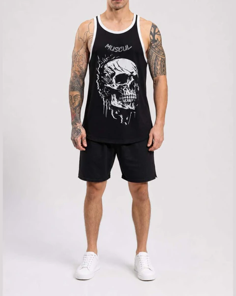 Kit Deportivo Hombre Musculosa Calavera + Short de Algodón