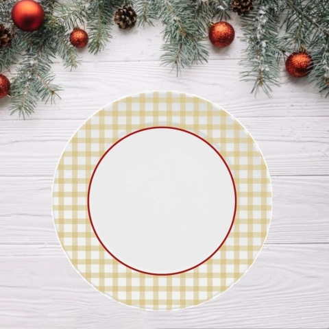 PRATO RASO PORCELANA XADREZ BEGE 28cm