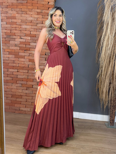 VESTIDO PLISSADO FLOR OUTONO_7027 - comprar online