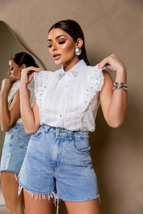 CAMISA EM LESIE REGATA DETALHE BORDADO_7525 - comprar online