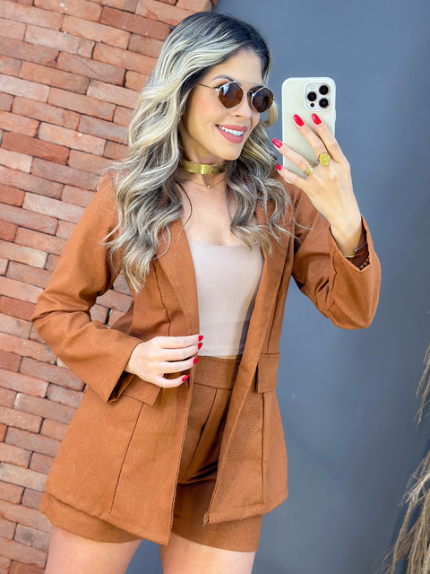 CONJUNTO EM LINHO DE BLAZER + SHORT_7045 - comprar online