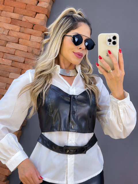 SUETER 2 PEÇAS CAMISA + CROPPED COURO_7200 - comprar online