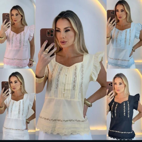 BLUSA DELICADA BOTOES + BORDADO_7521 - comprar online