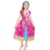Menina usando fantasia de princesa Jasmine, vestido rosa com detalhes em azul e dourado.