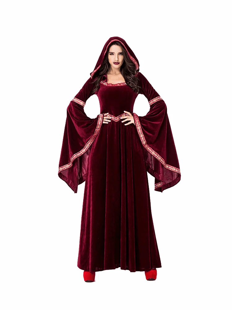 Vestido Medieval Gótico com Capuz Feminino