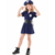 Menina vestida com fantasia de policial, usando um vestido azul e chapéu, fazendo pose com as mãos.
