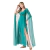 Vestido longo verde com mangas fluidas e fenda lateral, ideal para festas e eventos elegantes.