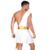 Fantasia de Deus Grego Gladiador Masculino com vestido branco e faixa dourada, vista traseira