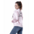 Jaqueta feminina rosa com bordado "Pink Ladies" nas costas, estilo anos 70/80.