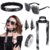 Conjunto de 5 peças de acessórios femininos estilo anos 70 e 80, incluindo óculos, brincos, colar e tiara.