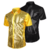 Camisa masculina brilhante estilo anos 70 e 80, com design em rede nas cores amarelo e preto.