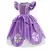 Fantasia infantil da Princesa Sofia, vestido roxo com detalhes em brilho e mangas bufantes.